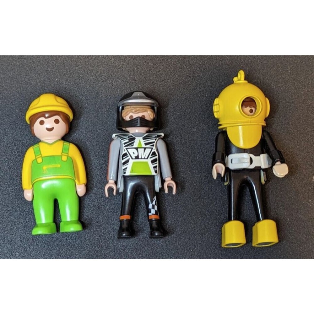 Lot of 3 VTG Playmobil Geobra 70s/90s Figures Scuba Diver, Knight, Construction